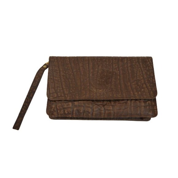 Vintage Men’s Brown Buffalo Leather Wrist Travel Purse / Manbag – EUC - Picture 2 of 7